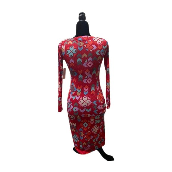 Lula Roe Long Sleeve Red Patterned Debbie Dress, XXS, New with Tags - Picture 2 of 6
